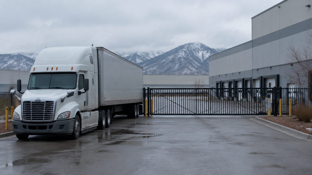 Semi truck waiting outside a closed receiving gate